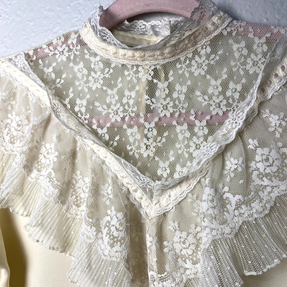 Vintage Notches White Lacy Victorian Collar Ruffle Prarie Cottage Blouse sz 7 - Picture 7 of 13